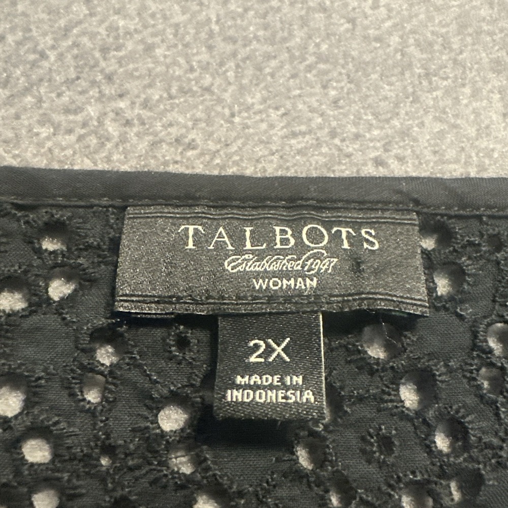 Talbots Woman Lace Eyelet Top Plus Size 2X Black Sheer Classic Preppy Chic - Picture 2 of 7